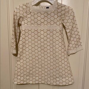 Cream and Tan Patterned Dress
